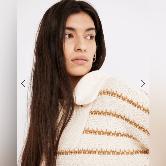 Madewell Canby Button Mockneck Sweater in Stripe, Size XS - Picture 5 of 15